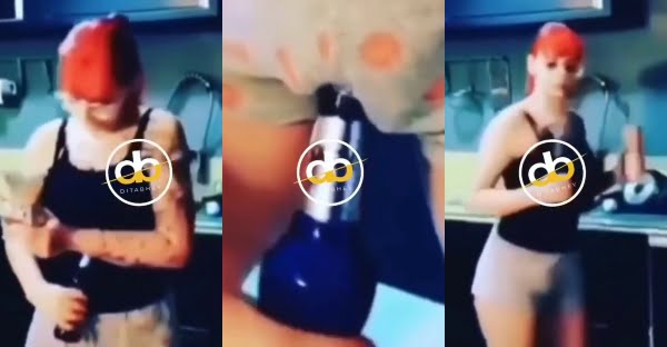 Lady ditches bottle opener and opens a bottle of wine with her big pv*ssy