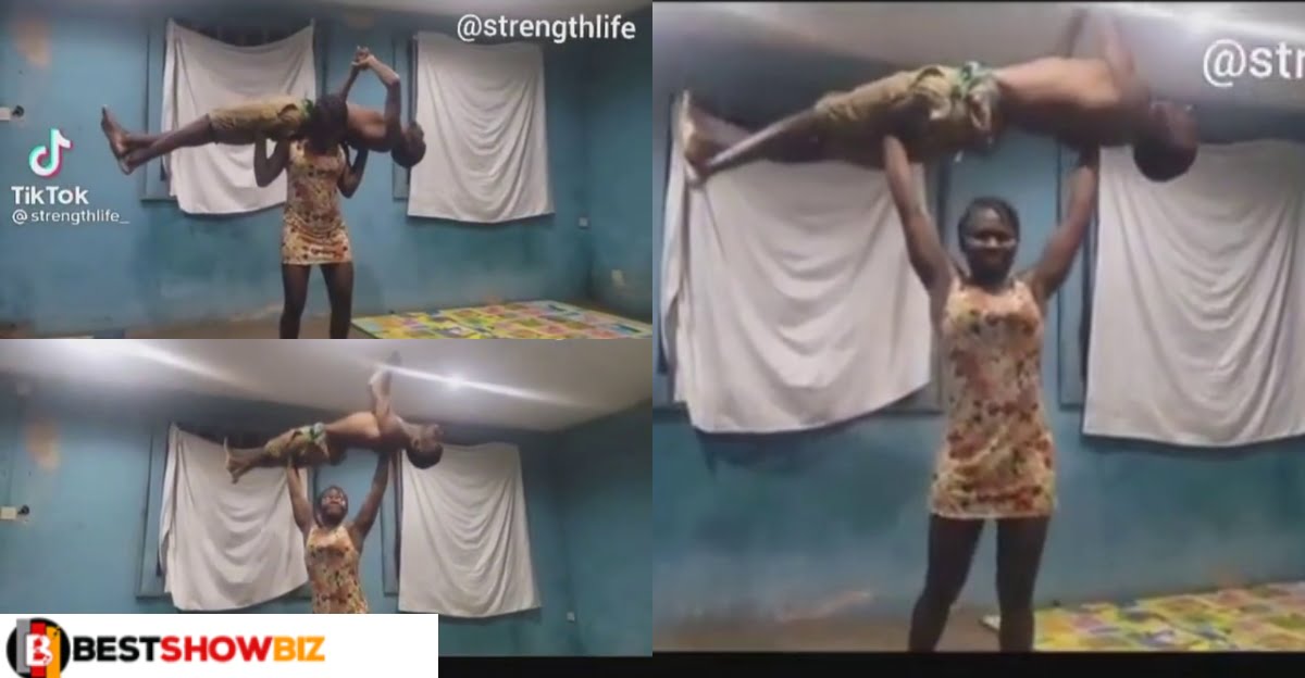Obaa commando: Strong Lady Carries Her Boyfriend Like A Piece Of wood (video)