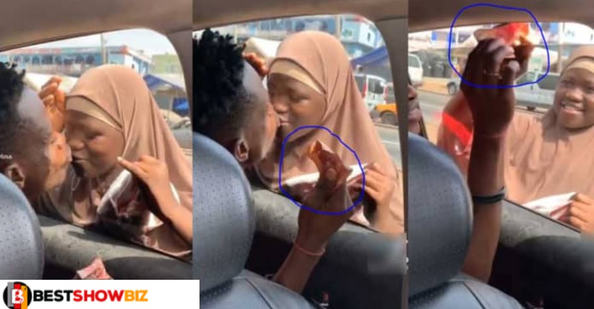 Shameless man forces a 12-year-old female street beggar to kiss him before giving her 1 cedi. (video)