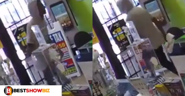 Video: Armed robber gets locked up in a shop he tried to steal from