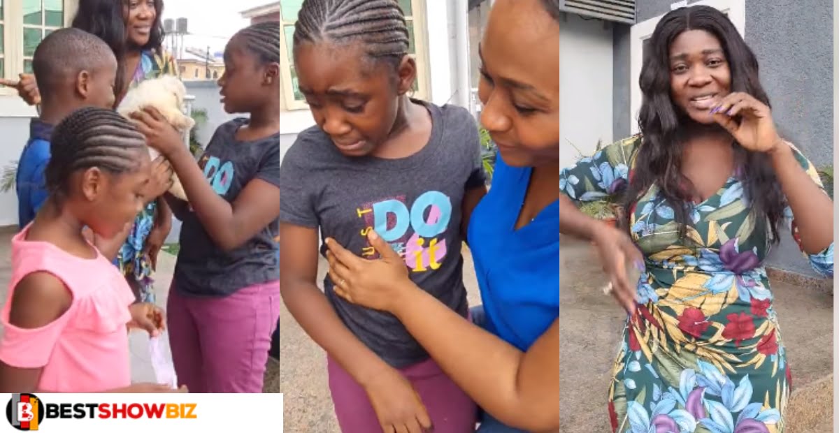 Video: See how Mercy Johnson's daughter, Purity reacted when she was surprised with a dog pet