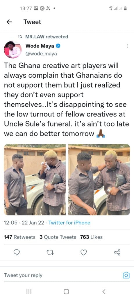 "I am sad, many celebrities didn't attend SDK's father's funeral " - Wode Maya