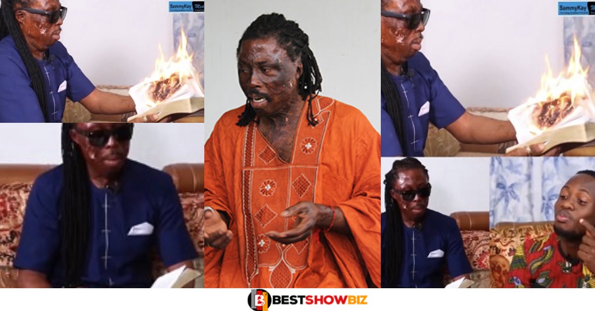 Video: Kwaku Bonsam shows Powers as he commands fire to burn Bible
