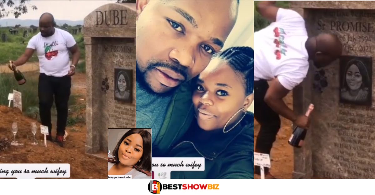 Video: Man Visits Wife’s Grave, Pops Shampagne and Poses for Picture Beside Tombstone