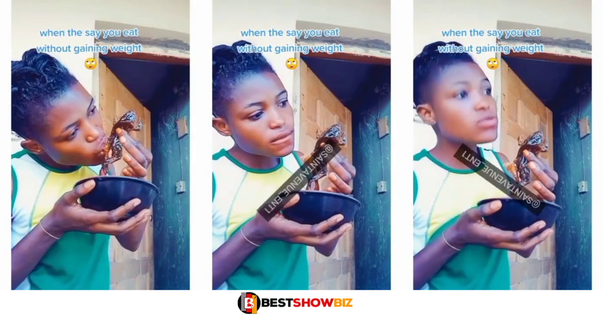 Social media users react to a video of a lady chewing grilled frog. (video)