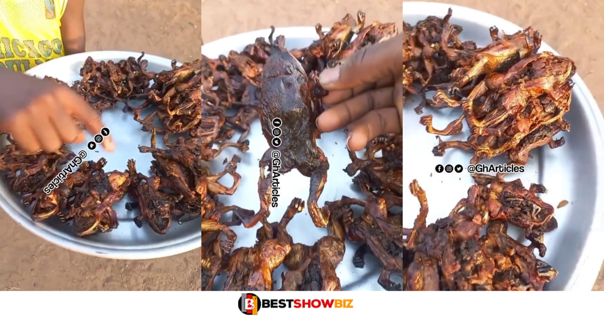 Ghanaians are shocked after a video of a young girl selling roasted frogs went viral.