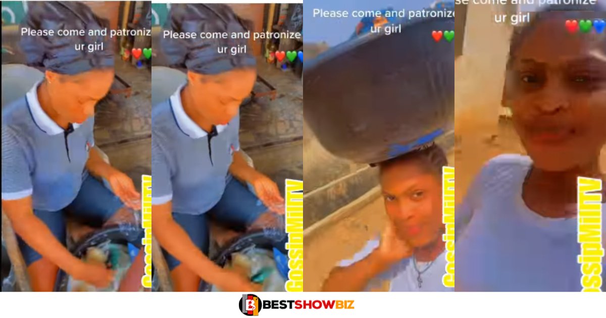 "You are too pretty to be doing this work"- Netizens tell pretty lady selling fufu in the sun (video)