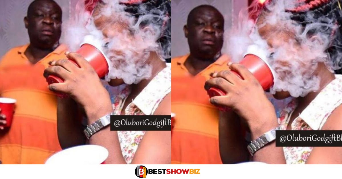 Sugar Daddy opens his mouth in shock as his side chick shows her shisha smoking skills to him