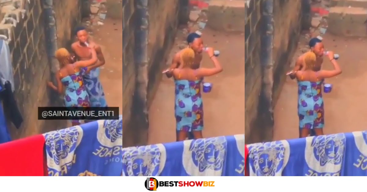 Two lovers spotted chopping love behind an uncompleted building. (video)