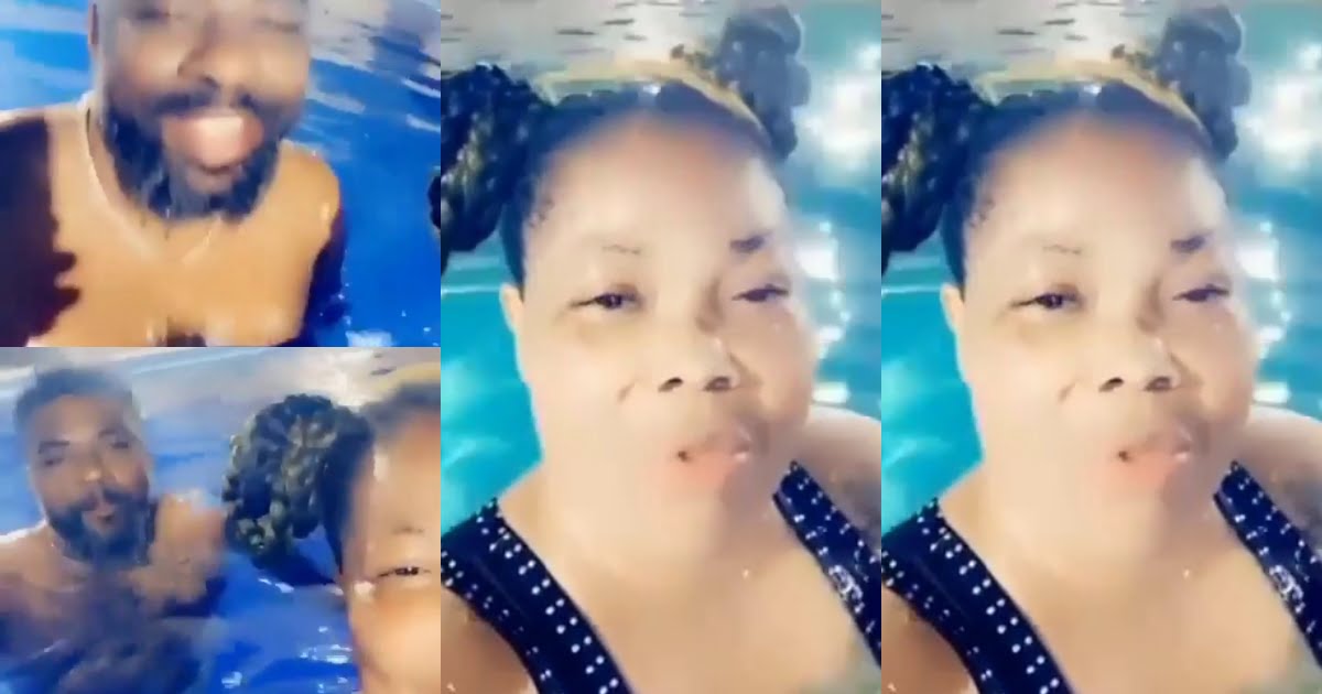 Nana Agradaa and her husband spotted chopping love in their big swimming pool (Video).