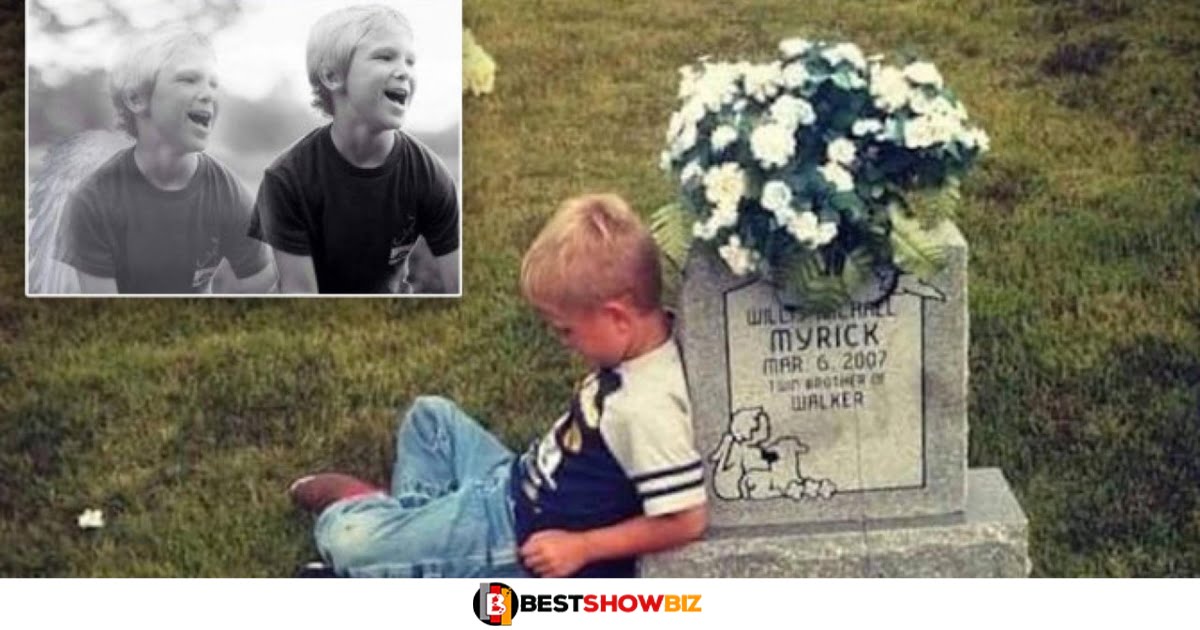 little boy visits his twin brother's grave to tell him about his first day of kindergarten.