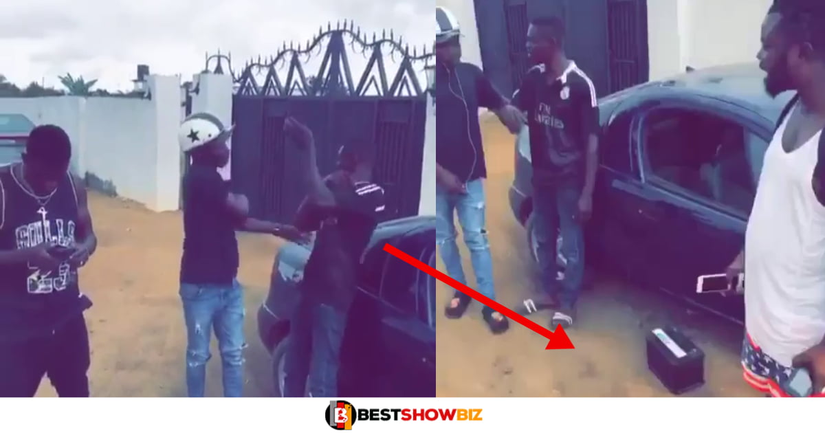 A thief receives beatings after returning car battery he stole to the owner; no one knows why he returned it (video)