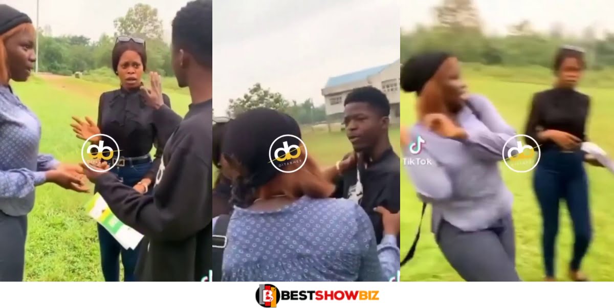 Angry boyfriend publicly beats girlfriend for doing a Tiktok video challenge with another guy