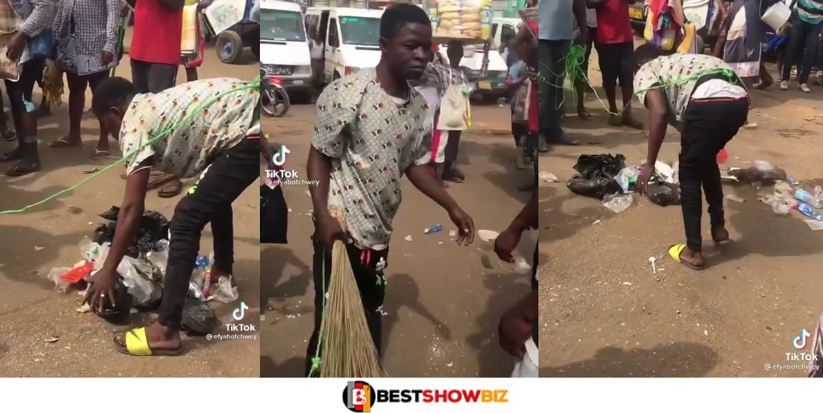 Do or D!e: Phone Snatcher Made To Sweep The Whole Kaneshie Station After Being Caught (Video)