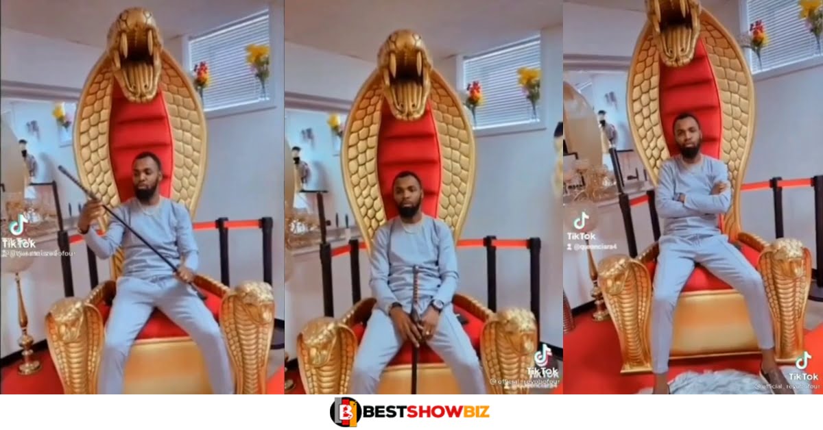“He’s an occṴlt” – Reactions as Rev Obofour shows off his golden snake chair in new Video