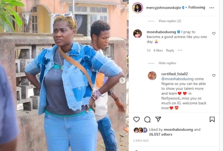 Come to Nigeria- Fan Tells Moesha Boduong after she disclosed she wanted to be like Mercy Johnson