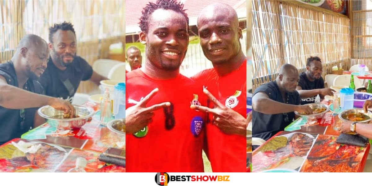 New Photos of Stephen Appiah and Michael Essien eating TZ at a ‘chop bar’ Pops Up