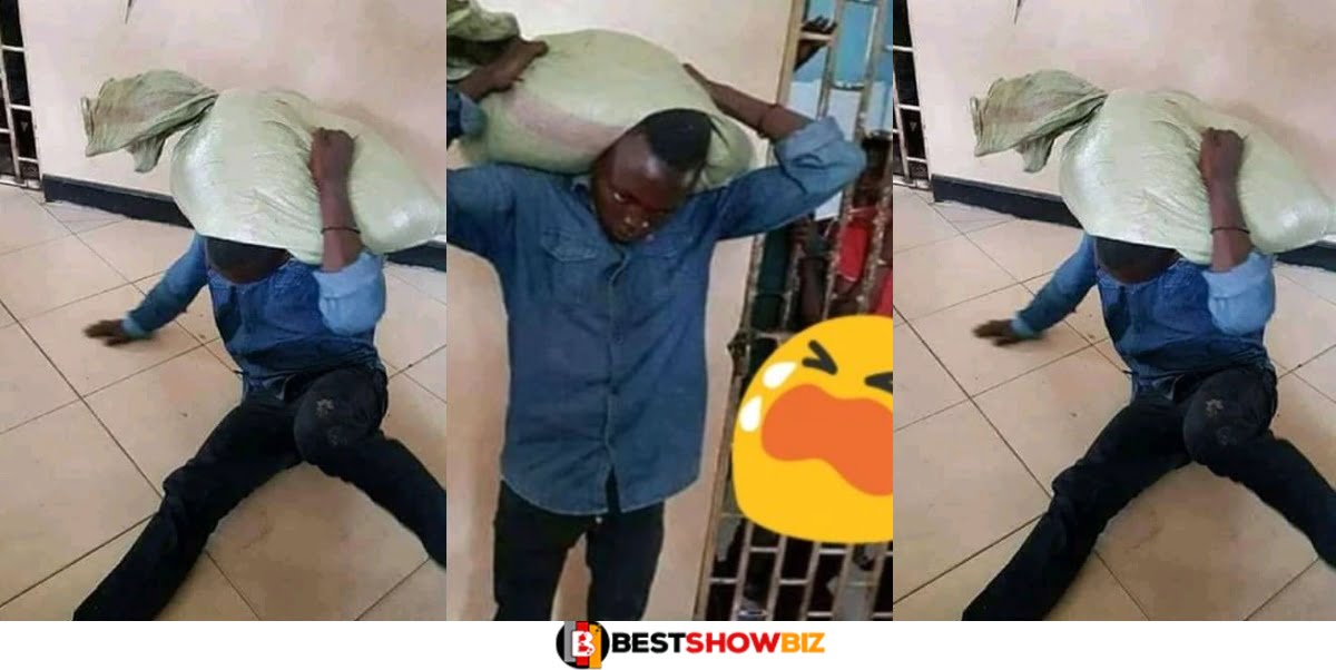 (Photos) Armed Robber Cry Like A Baby As Items He Stole From An Old Woman Get Stuck On His Neck