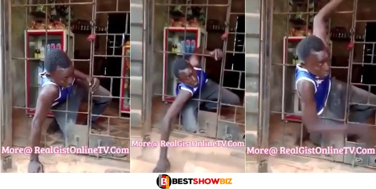 This na Miracle: Thief Gets Stuck inside the Provision Shop he went in to Steal (Video)