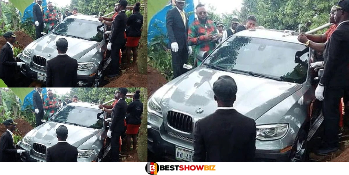 VIDEO Drops As Nigerian Billionaire Buries His Father Inside A BMW SUV As Coffin