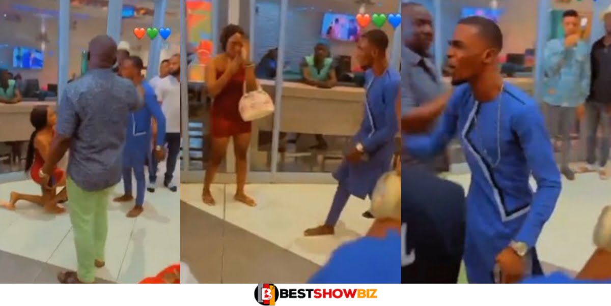 Val's Day: Angry man slaps girlfriend after catching her on a date with another guy after telling him she won’t go out (Video)
