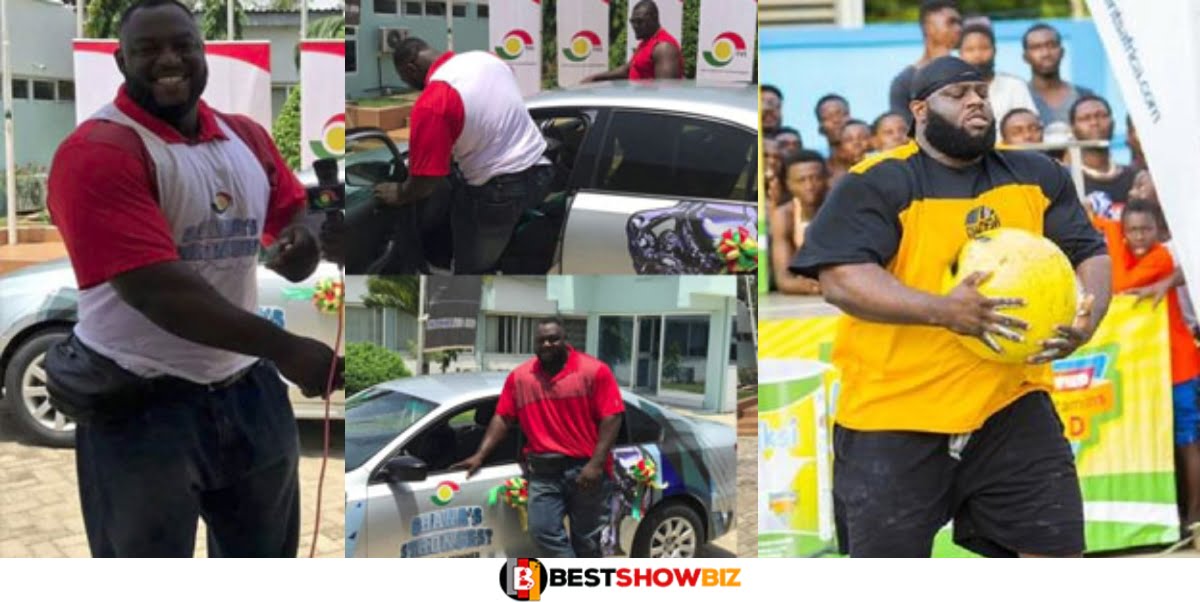 (Video) Ghana's strongest winner, Shaka Zulu, not happy receiving a used car as the grand prize from TV3