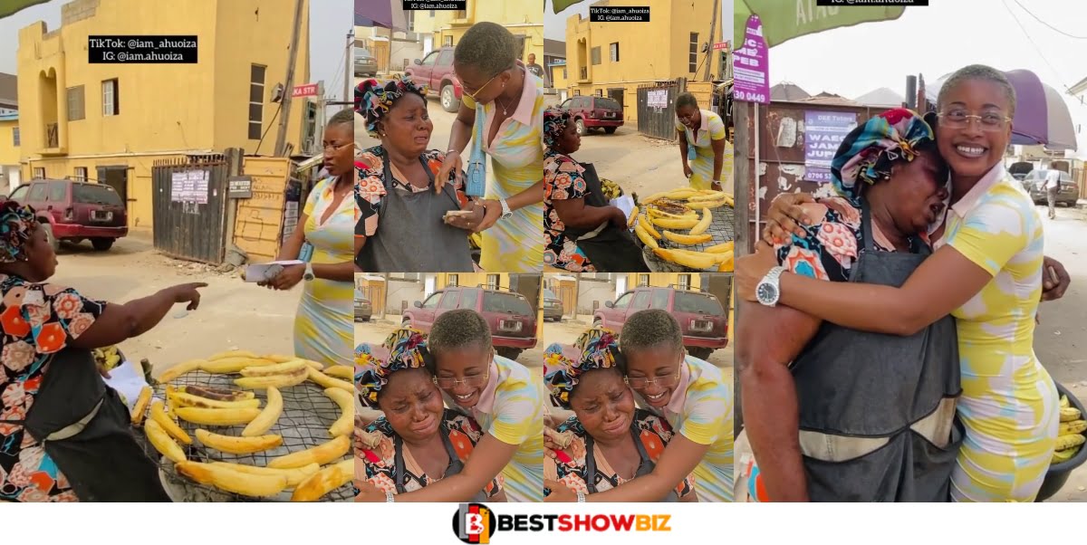 (Video) Lady Showers Money on Roasted Plantain Seller After She Tricked Her as she Breaks Down in Tears