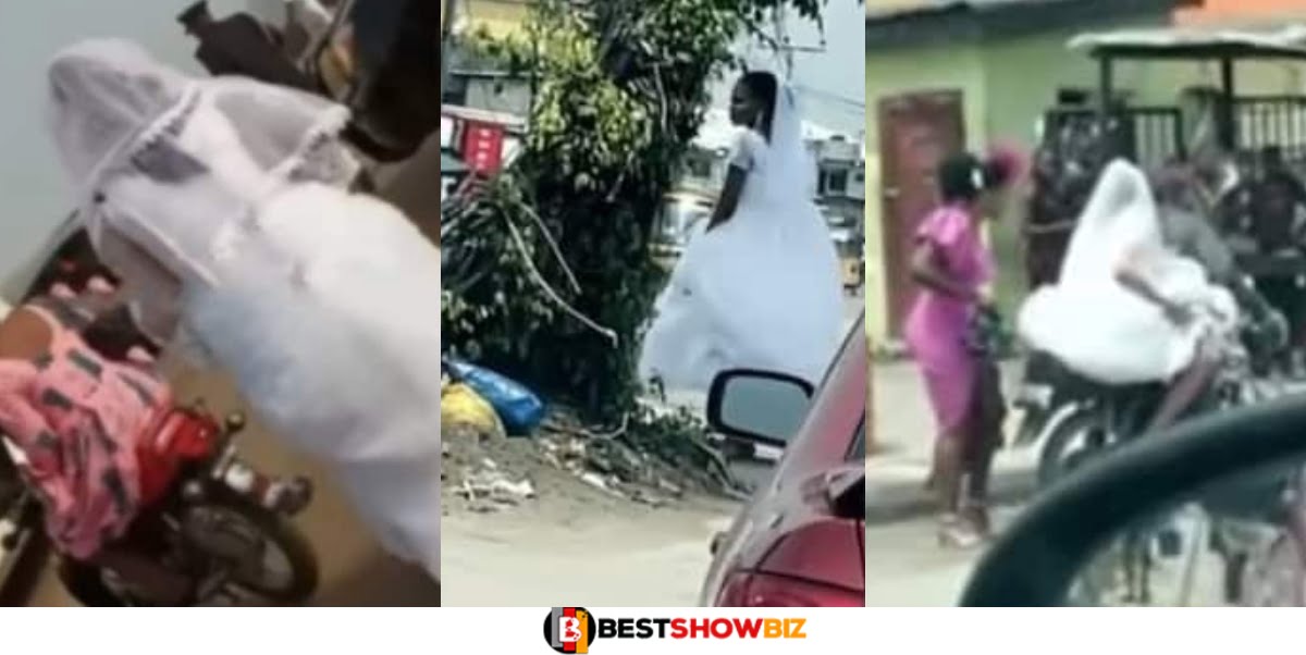Video: Bride leaves car and hops on Okada to get to her wedding after hours in traffic