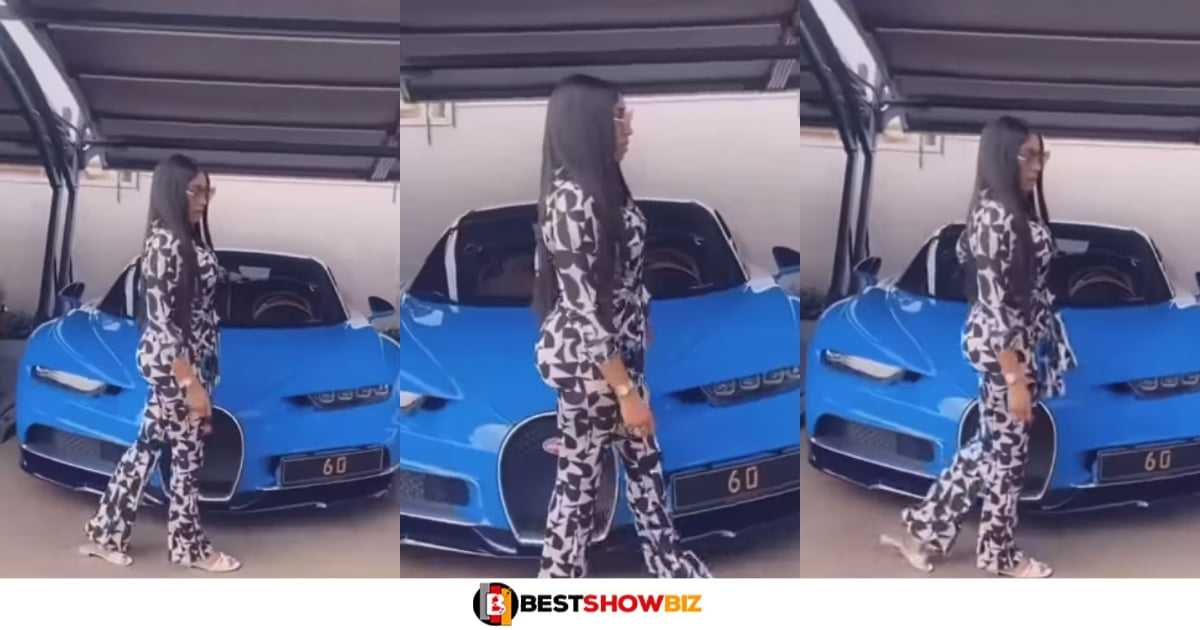 Class and beauty; Osei Kwame Despite’s Wife poses in front of her husband’s Bugatti Chiron (video)