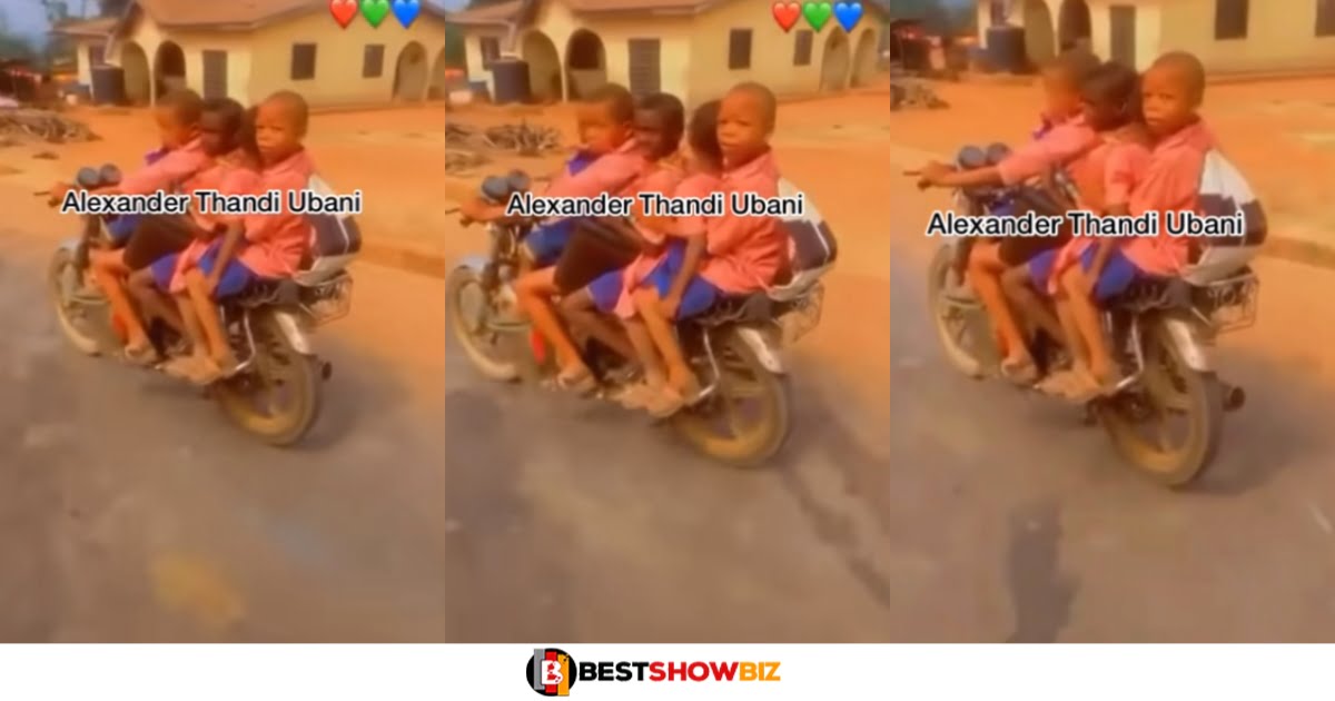 Primary schoolboy spotted carrying 4 of his classmates on a motorbike to school. (video)