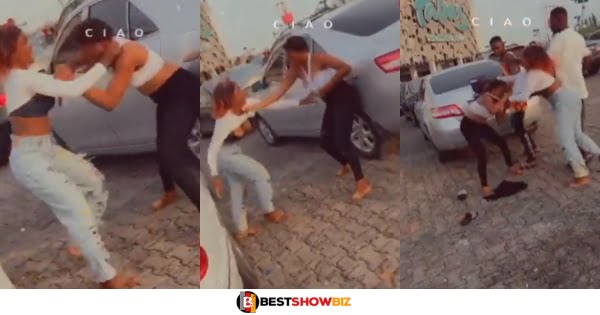 Two ladies fight at the mall after the main chic caught her man going shopping with his side chic (video)