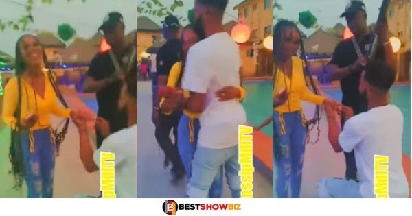 Lady accepts boyfriend's proposal without hesitation after he proposed with a gun (video)