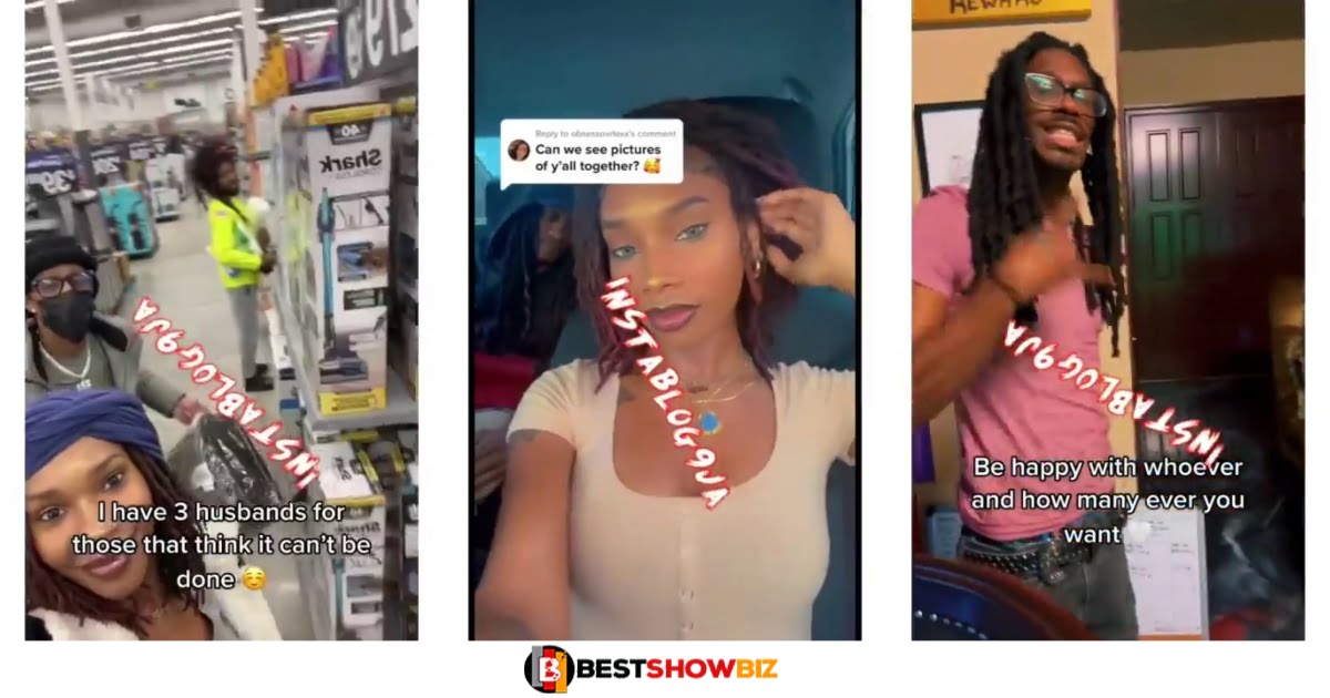Woman shocks social media as she flaunts her 3 husbands in a new video.