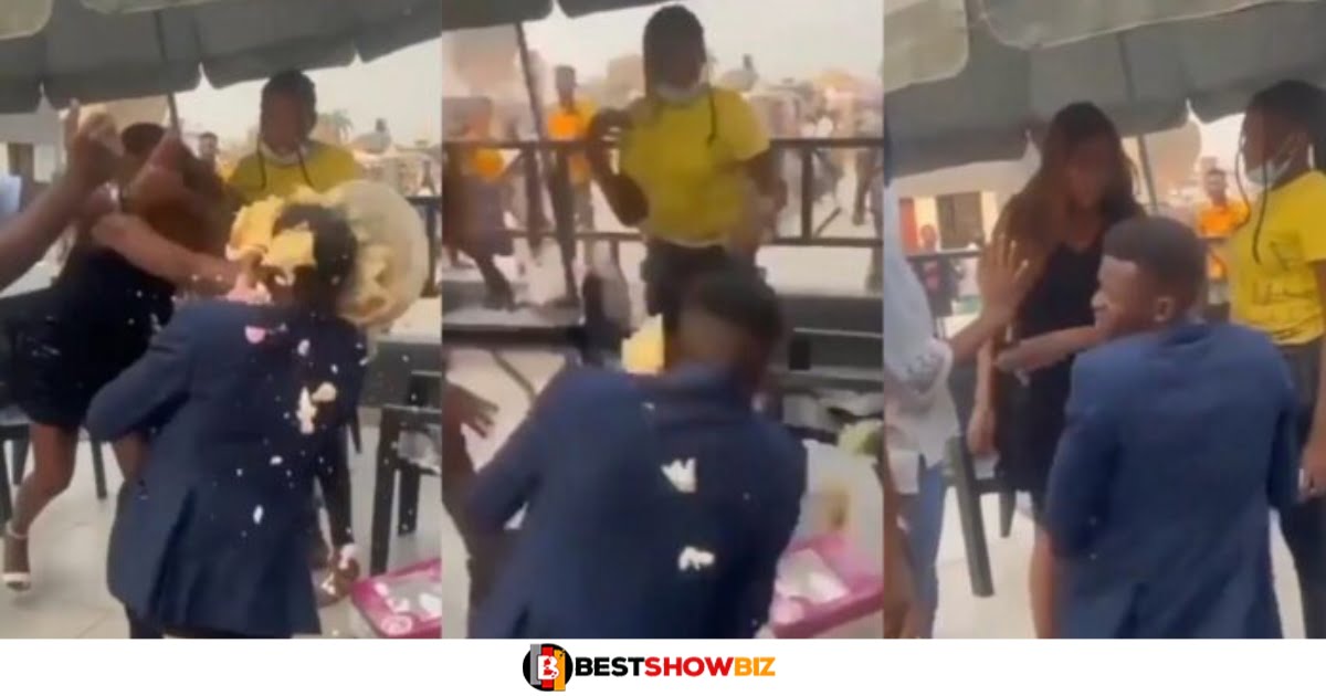 Lady Slaps Boy Twice And Throws Food At Him For Proposing To Her (video)