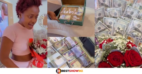 Love with money is sweet; Lady receives a money bouquet instead of a flower bouquet on Val's day (video)