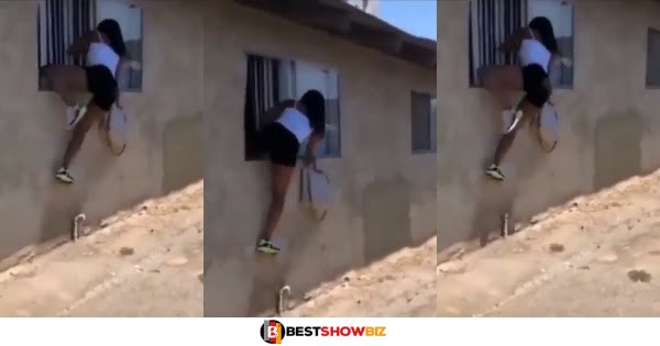 Side chick spotted jumping through the window after man's wife came home (watch video)