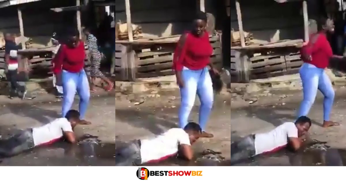Man spotted lying in the mud begging a woman to be his girlfriend (video)