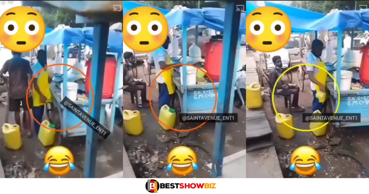 Beans seller caught urinating in the cup he uses to fetch gari (video)