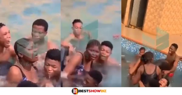 Girl in trouble after jumping into a pool full of boys, see what they did to her (video)