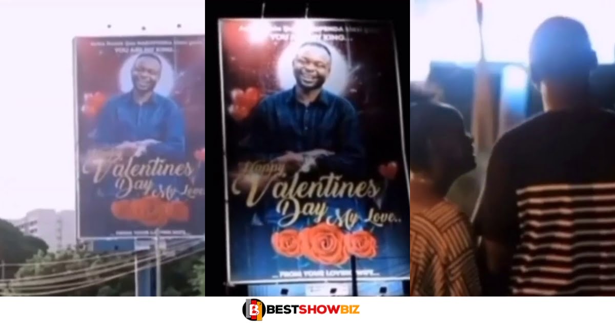 Wife surprises her husband with a Billboard proclaiming her love on Val's Day (video)