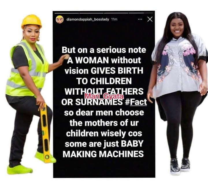 A woman with no vision gives birth to kids without surnames- Diamond Appiah Shades Tracey Boakye in new Post