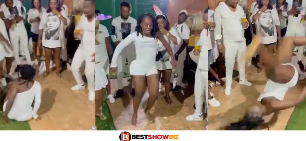 Lady falls flat as she shows some weird dance moves in a new video