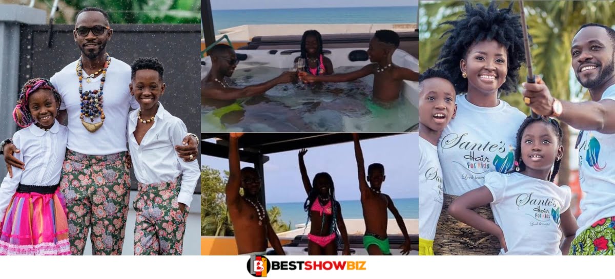 Okyeame Kwame and his children chill in a pool in new video
