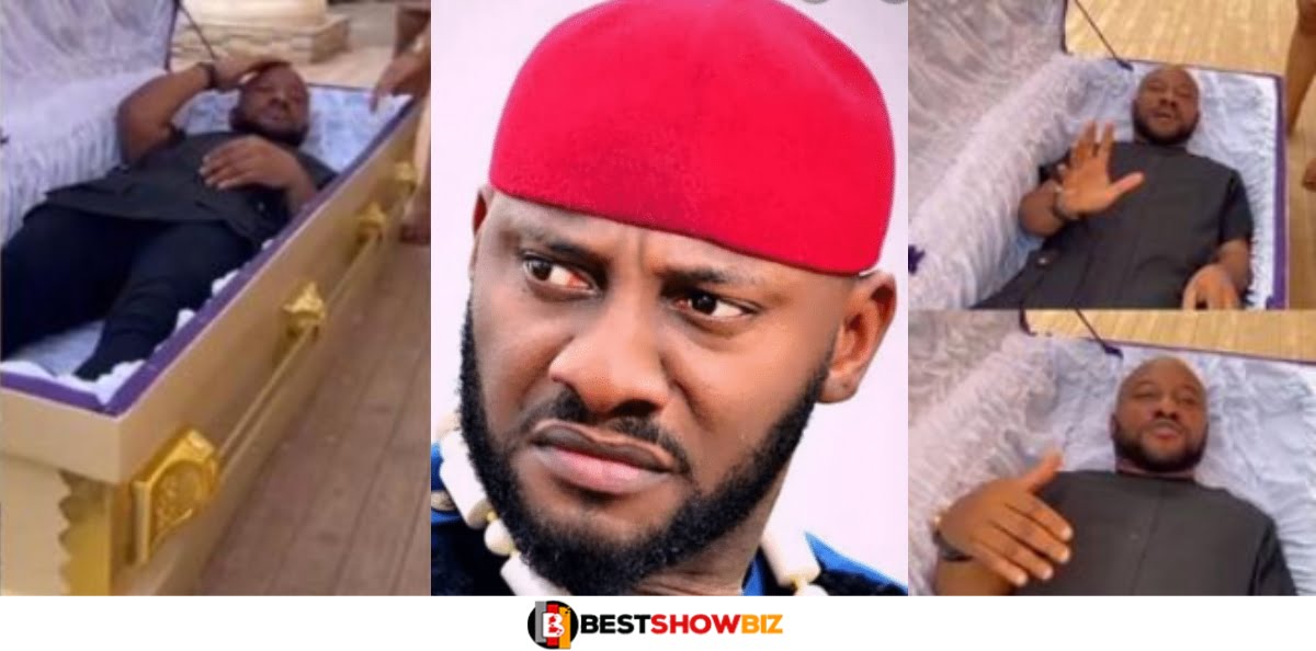 Popular Nigerian Actor Yul Edochie Sleeps In Coffin To Propose To His Girlfriend (Video) 