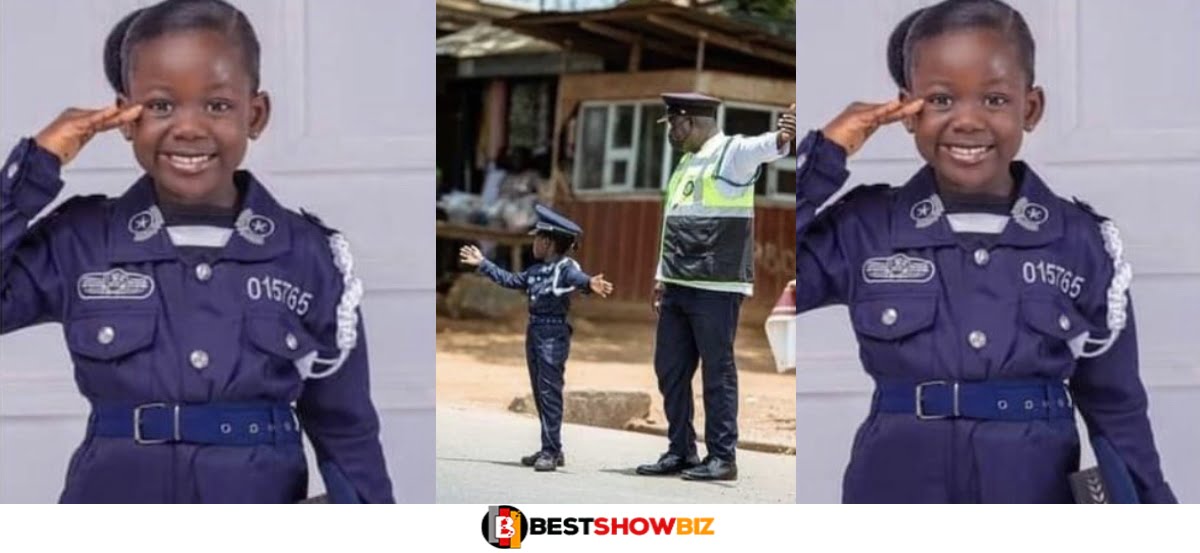 Reactions As Beautiful 5-Year-Old Girl Stormed The Streets In Police Uniform To Conduct Traffic