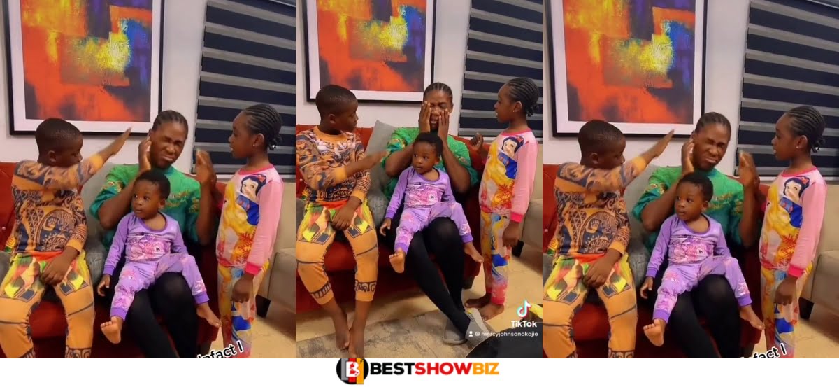 Reactions as Mercy Johnson's 7-year-old son spotted slapping his mother in new video
