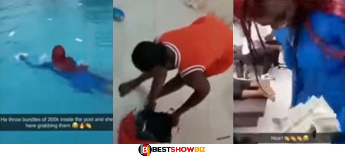 Rich Man Dumps His Girlfriend After She Jumped into swimming Pool to Start Picking N200 Notes At A Party (Video)