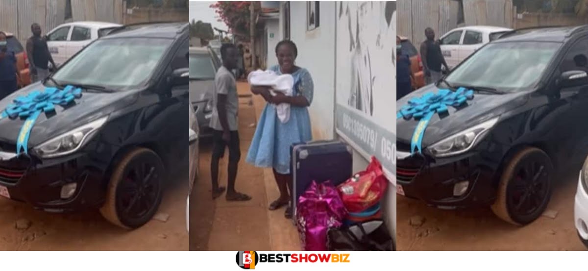 (Video) Ghanaian man surprises wife with a brand new car at the hospital for giving birth to their 1st child
