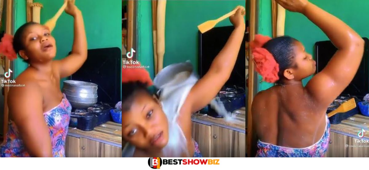 (Video) Lady Records Herself Doing This In The Kitchen