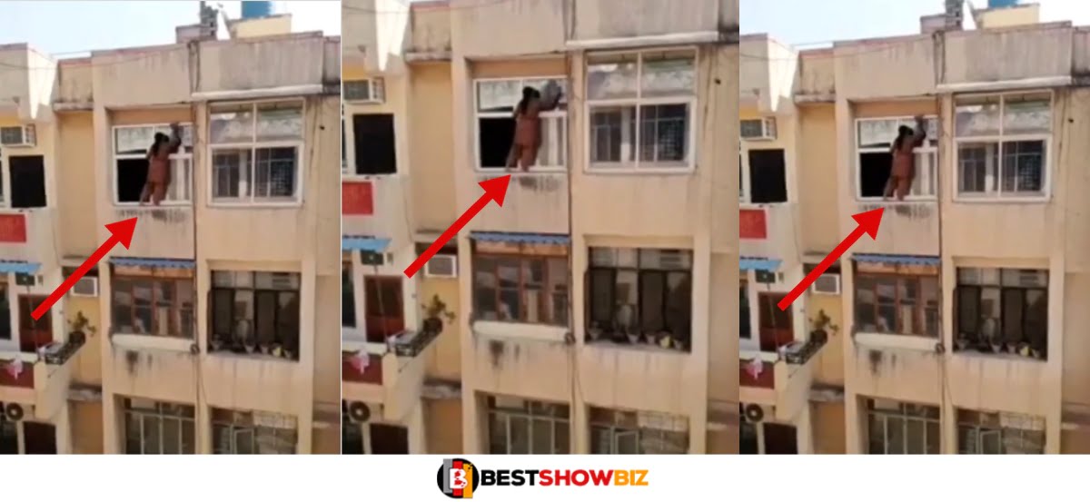 “Wife Material”: Reaction As House Wife Spotted Cleaning The Window On A 4th Floor (Video)
